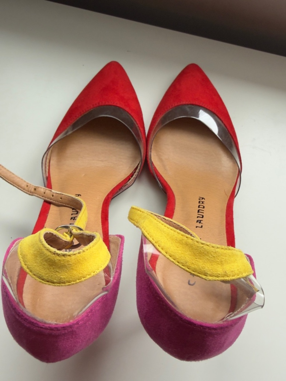 Chinese Laundry Colorblock Pointed Toe Heels in Red, Pink & Yellow - Picture 4 of 9